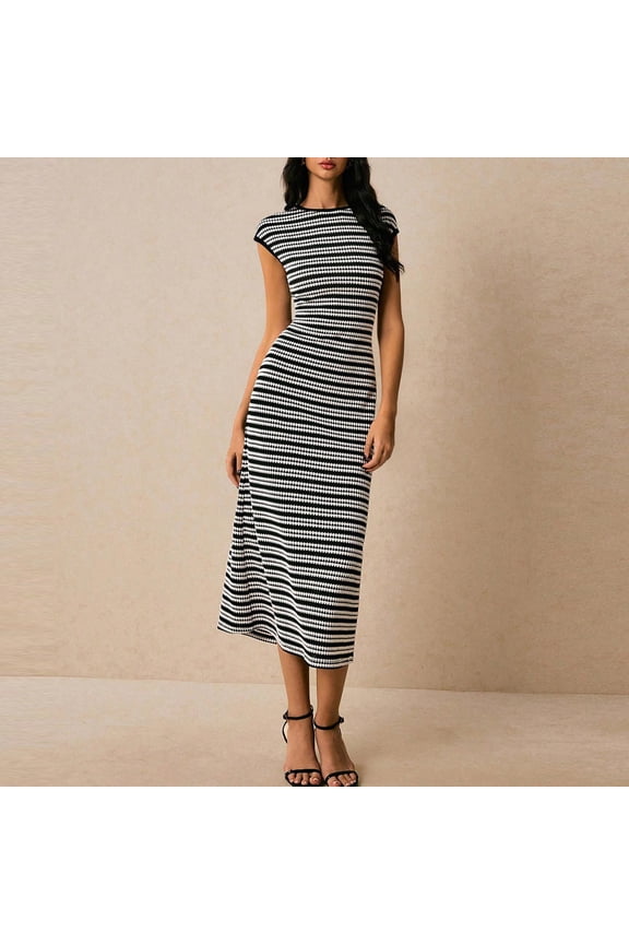 Women Shirt Dress Short Sleeve Sun Dresses for Women Loose Striped Casual Dresses