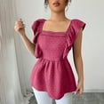 thumbnail image 1 of Odbmxy Women Shirts Summer Short Sleeve Square Neckline Blouses for Women Slim Leisure Solid Tunic Lace Ruffles Pink Tops, 1 of 4