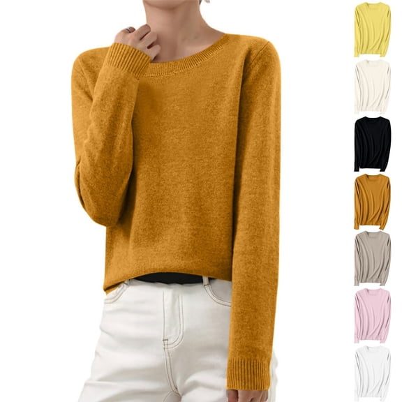 Odbmxy Women Sweater Pullover Long Sleeve Cotton Fall Sweaters for Women 2024 Knitted Layering Single Slim Gold Sweaters