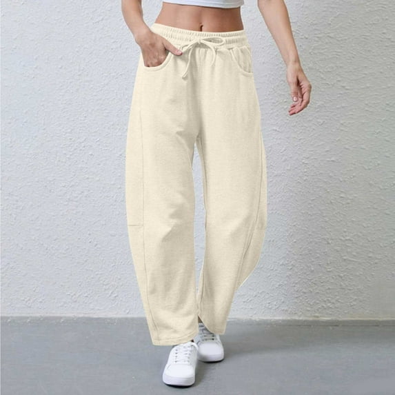 Odbmxy Women Sweatpants Barrel Wide-Leg Plus Size Womens Pants Baggy Yellow Gym Joggers Long Elastic Waist Sweatpants,M