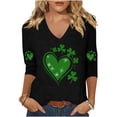 thumbnail image 1 of Odbmxy Women T Shirts V-Neck 3/4 Sleeve St. Patty's Day Womens Tops Plus Size Graphic Black Vacation Soft Casual Loose Shirts, 1 of 4