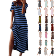 thumbnail image 1 of Odbmxy Women's Midi Dress Short Sleeve Tshirt Plus Size Women Dresses Loose Sundress V-Neck Color Block Casual Dresses,Blue 3XL, 1 of 5