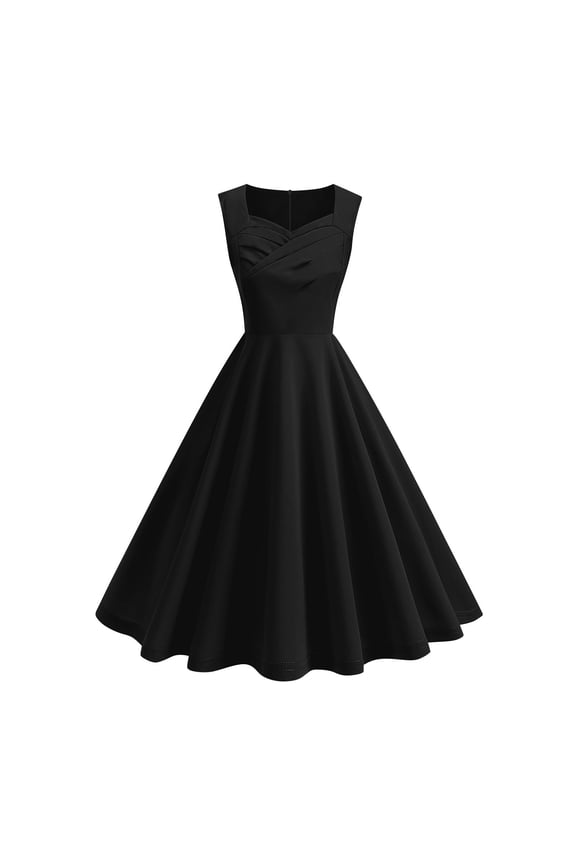 Women's Midi Dress Sleeveless Fancy Women Dresses Plus Slim Square Neckline Holiday Vintage Black Plain A-Line Tunic Dress