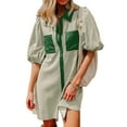 thumbnail image 1 of Odbmxy Women's Mini Dress Short Sleeve Shirt Dress Womens Plus Size Dresses Pockets Button Holiday Loose Striped Dresses,Green S, 1 of 6