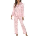 thumbnail image 1 of Odbmxy Women's Pajama Sets Long Sleeve Pajamas Womens Sleepwear Floral Button Silk Loose Pink Lounge Sets 2 PC, 1 of 7