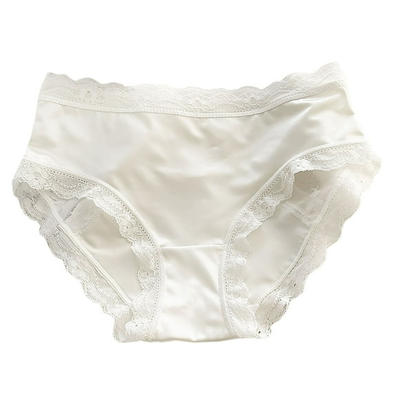 Odbmxy Women's Plus Size Panties Briefs Lace Women's Plus Size Underwear Plain White Satin Breathable Seamless Panties