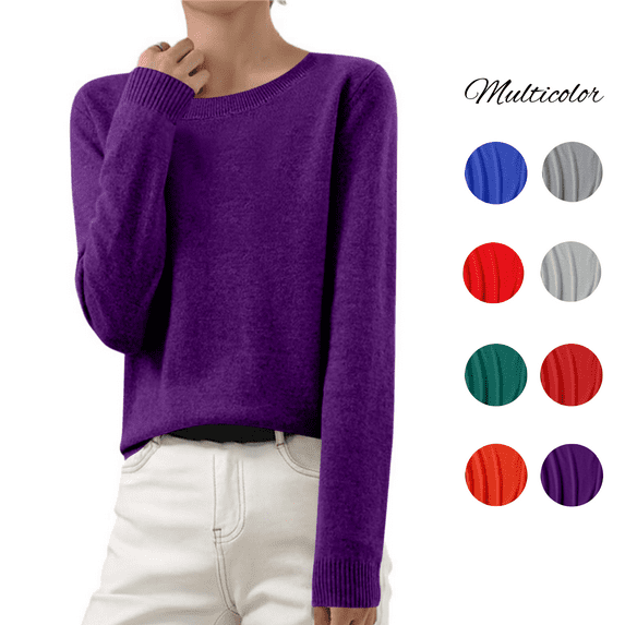 Odbmxy Women's Sweater Cotton Long Sleeve Winter Sweaters for Women Purple Leisure Knitted Regular Solid Color Sweaters
