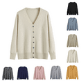 thumbnail image 1 of Odbmxy Women's Sweaters Long Sleeve V-Neck Cardigan Sweaters for Women Trendy Knitted Button up Beige Regular Sweaters, 1 of 7