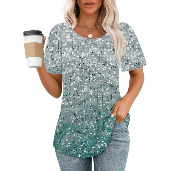 Odbmxy Womens Blouses Summer Graphic Short Sleeve Tops Women Casual Party Fancy Modern Fit Tunic Tops,L