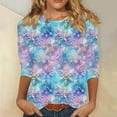 thumbnail image 1 of Odbmxy Womens Christmas Tops 3/4 Sleeve Graphic T Shirts for Women Plus Size Funny Leisure Regular Blue Vacation Tops, 1 of 5