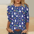 thumbnail image 1 of Odbmxy Womens Easter Tops 3/4 Sleeve Holiday Womens Plus Size T Shirts Leisure Cute Summer Blue Loose Print Shirts, 1 of 5