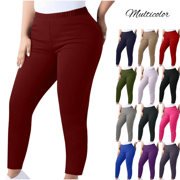Odbmxy Womens Leggings High Rise Sports Yoga Pants for Women Plus Size Jegging Tight Elastic Waist Plain Red Long Pants,3XL