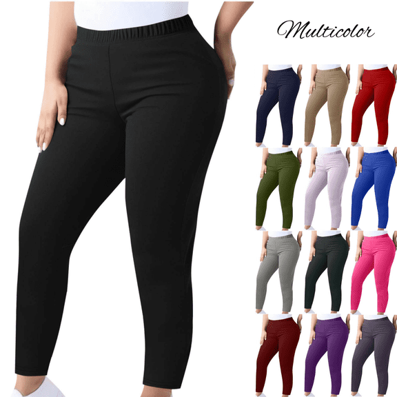 Odbmxy Womens Leggings Plus Size High Rise Sports Yoga Pants for Women Black Plain Long Tight Elastic Waist Jegging Pants,5XL