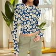 thumbnail image 1 of Odbmxy Womens Long Sleeve Tshirts Fall Womens Undershirts Floral Cute Layering Stretch Casual Tight Tops,Blue 3XL, 1 of 7
