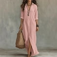 thumbnail image 1 of Odbmxy Womens Maxi Dresses Long Sleeve Fall Modest Tent Tunic Collared Womens Shirt Dress Plain Loose Shift, 1 of 9