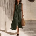 thumbnail image 1 of Odbmxy Womens Midi Dresses Cotton Shift Summer Button Down Collared Casual Womens Shirt Dress Sleeveless Holiday, 1 of 7