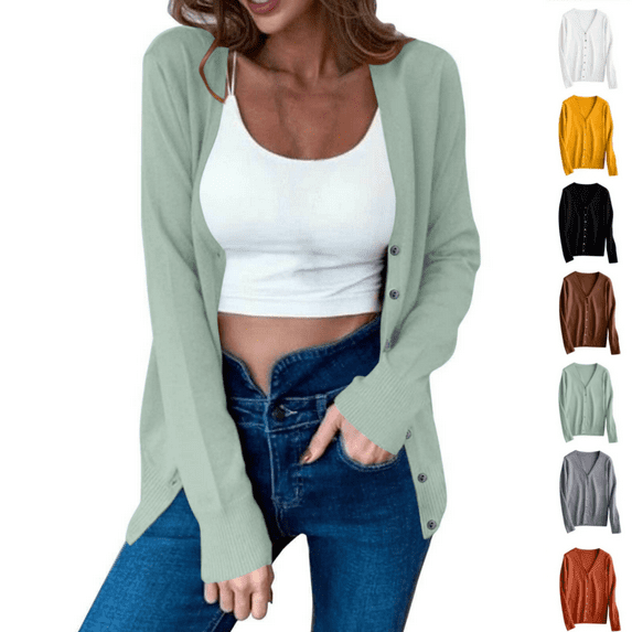 Odbmxy Womens Oversized Sweater Long Sleeve Women Cardigan Sweater Solid Color Knit Green Button up Loose Sweaters