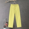 thumbnail image 1 of Odbmxy Womens Pants Cotton Linen Straight-Leg Long Trousers Pants Woman Yellow Soft Loose Plain Elastic Waist Casual Pants,4XL, 1 of 3