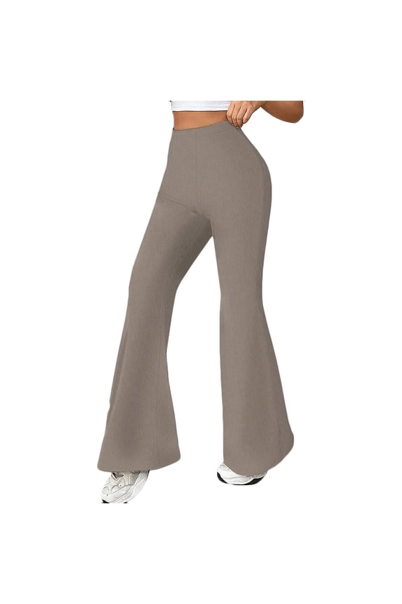 Womens Pants Long High Waist Flare-Leg Trousers for Women Stretch Plain Slim Yellow Workout Yoga Pants,L