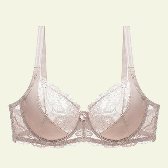 Odbmxy Womens Plus Size Bras Push-Up Underwire Lace Bras for Women Plus Size Solid Yellow Adjustable Support Bras