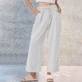 thumbnail image 1 of Odbmxy Womens Plus Size Pants Cotton Linen Wide-Leg Long Womens Trousers with Pockets Loose White Vacation Elastic Waist Pants,L, 1 of 6