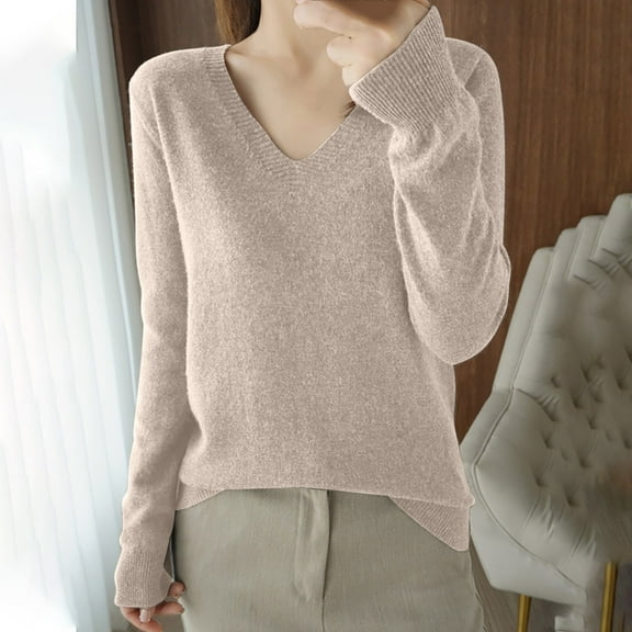 Odbmxy Womens Plus Size Sweaters Long Sleeve Fall Sweaters Women Regular Lightweight Layering Beige Solid Color Sweaters