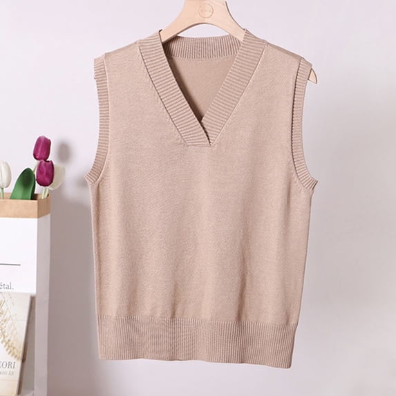 Odbmxy Womens Plus Size Sweaters V-Neck Sleeveless Sweater Vest Women Plus Yellow Knitted Single Regular Sweaters