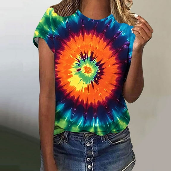 Odbmxy Womens Plus Size T Shirts Graphic Short Sleeve Plus Size Tops for Women Modern Fit Casual Tie-Dye Party Pullover Tops,M