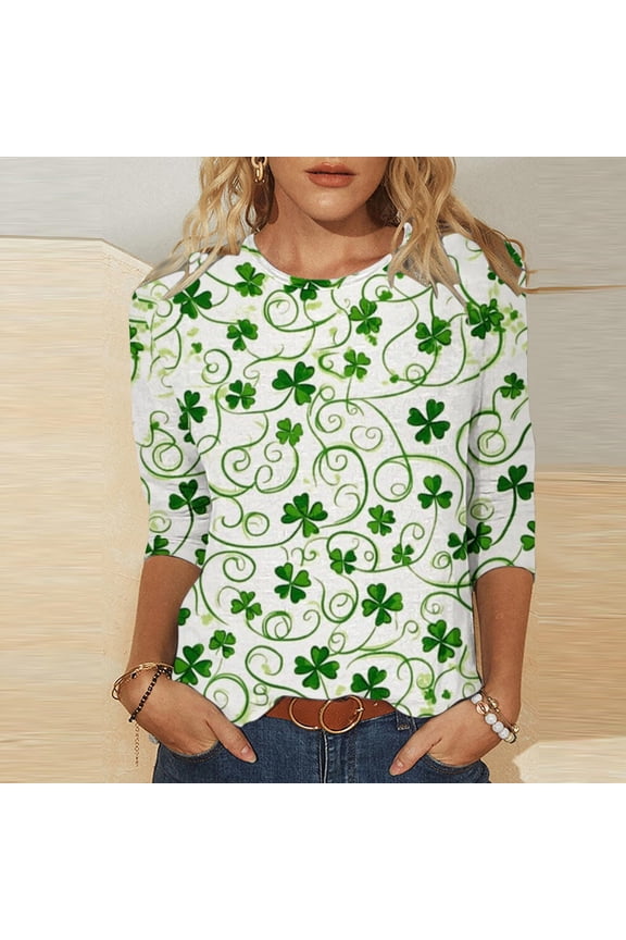 Womens Plus Size T Shirts St. Patty's Day 3/4 Sleeve Shamrock Womens Tops Regular Funny Holiday Casual Shirts