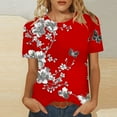 thumbnail image 1 of Odbmxy Womens Plus Tees Red Short Sleeve Summer Womens Top Floral Loose Party Casual Cute Tops, 1 of 7