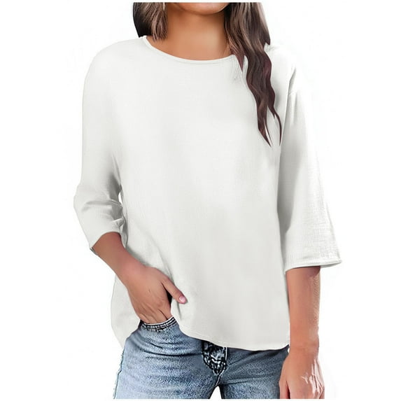 Odbmxy Womens Plus Tshirts Summer 3/4 Sleeve Tops for Women Trendy Holiday Basic Casual Loose Solid Color Tops,White 3XL