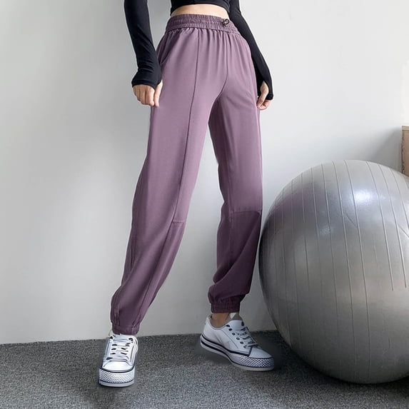 Odbmxy Womens Plus Yoga High Rise Gym Womens Pants Purple Elastic Waist Loose Long Plain Quick Drying Joggers Pants,L