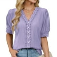 thumbnail image 1 of Odbmxy Womens Shirts Plus Size Short Sleeve Summer V-Neck Women's Plus Size Tops Lace Regular Plain Button up Casual Tops,Purple S, 1 of 9