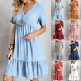 thumbnail image 1 of Odbmxy Womens Summer Dress Mini Short Sleeve Plus Size Dresses for Women Loose Solid Color Vacation Elegant Peplum Dresses,Blue M, 1 of 10