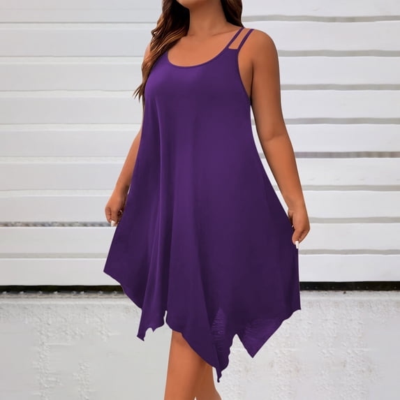 Odbmxy Womens Sun Dress Sleeveless Women Midi Dresses Plain Modern Fit Comfy Breathable Vacation Dresses,Purple 3XL