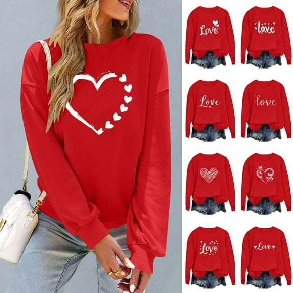 Odbmxy Womens Sweatshirts No Hood Long Sleeve Cute Tops Women Holiday Streetwear Valentines Day Heart-shaped Tops
