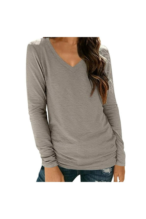 Womens T Shirts Cotton Long Sleeve Plus Size Tops Women Casual Layering Loose Plain Daily Basic Tops,Yellow XXL