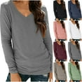 thumbnail image 1 of Odbmxy Womens T Shirts Cotton Long Sleeve Women's Tops Loose Plain Casual Layering V-Neck Daily Basic Tops, 1 of 6