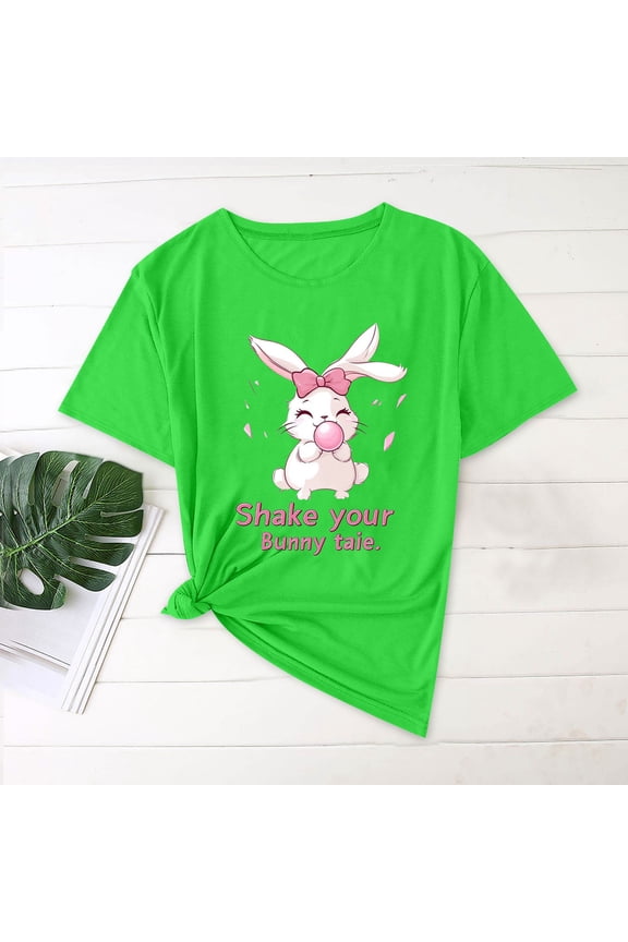 Womens T Shirts Plus Size Holiday Short Sleeve Easter Tops for Women Summer Cute Loose Leisure Green Graphic Tops