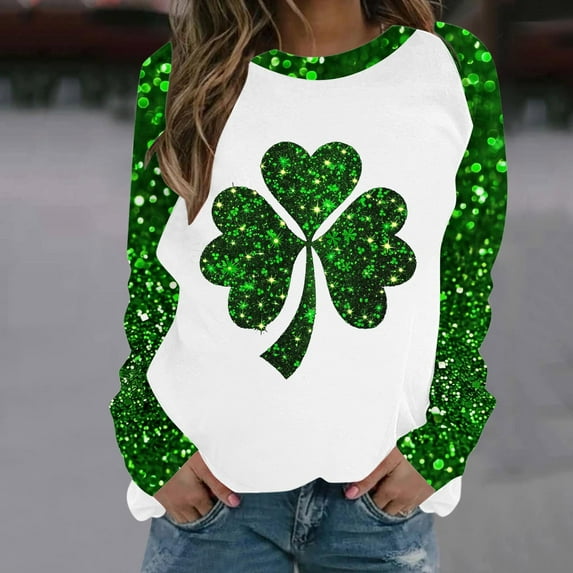 Odbmxy Womens T Shirts Plus Size Long Sleeve Graphic St. Paddy's Day Womens Tops Trendy Raglan Loose Leisure Saint Shirts Tops,XXL