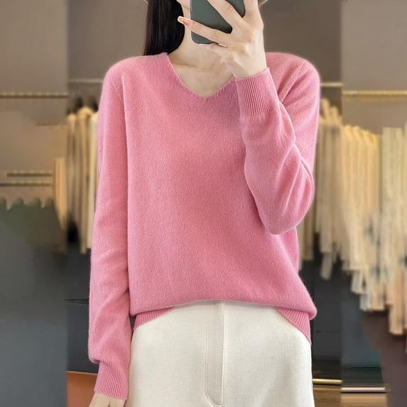 Odbmxy Womens Tee Shirts Plus Size Knit Cotton Long Sleeve Womens Plus Size Tops Solid Color Loose Comfortable Soft Tops,Pink XL