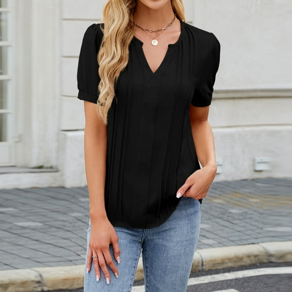 Odbmxy Womens Tshirts Summer Short Sleeve Tops for Women Holiday Soft Casual Dressy Relaxed Fit Solid Color Tops,Black XXL