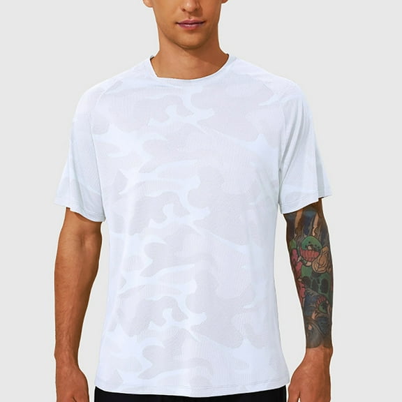 Odbmxy Workout Mens Short Sleeve Shirts Tee Shirts for Men Running Regular Quick Drying Casual Camouflage Shirts,White L