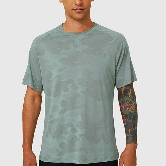 Odbmxy Workout Mens Short Sleeve Top Cool Mens Tops Running Quick Drying Camouflage Regular Casual Shirts,Green XL
