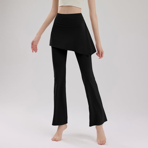 Odbmxy Yoga Pants for Women Flare-Leg High Rise Womens Pants Plus Size Slim Wide-Leg Yoga Plain Long Sports Black Culottes Pants,M