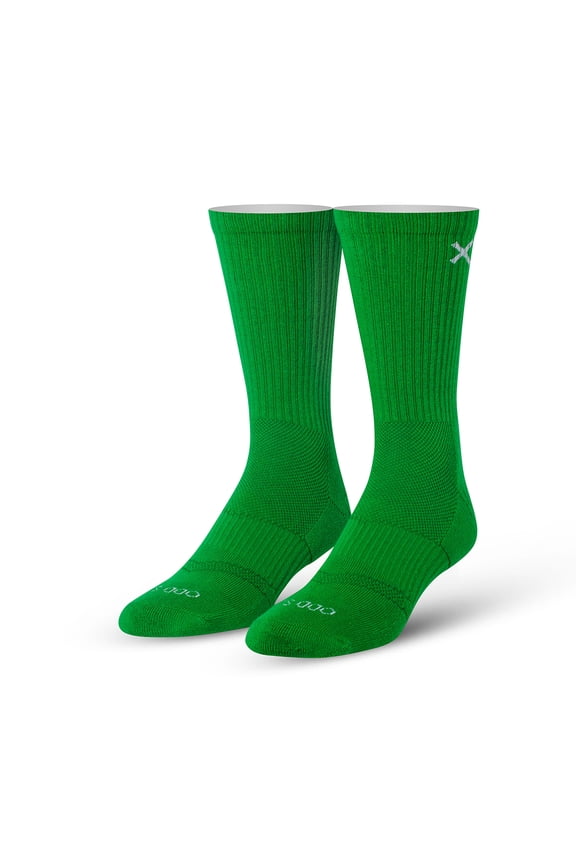 Basix Green Highlighter Tonal Crew Socks – Large – Soft Cotton Blend Cushioned Athletic