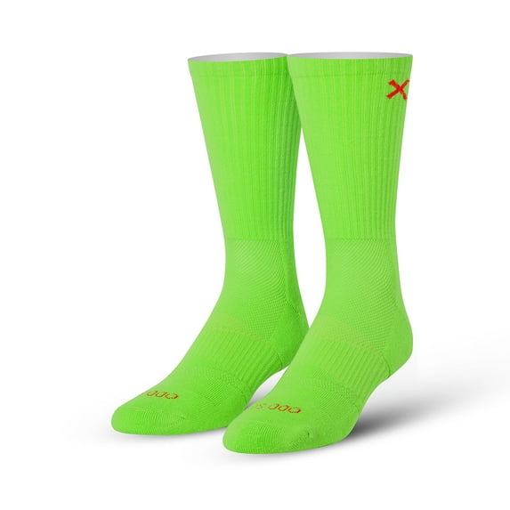 ODD SOX Basix Athletic Crew Socks Neon Green Cushioned Footbed, Breathable Knit, Arch Support,