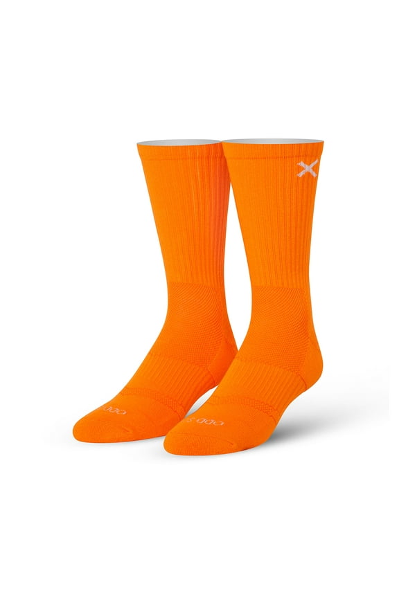 Basix Athletic Crew Socks Orange Cushioned Footbed, Breathable Knit, Arch Support,