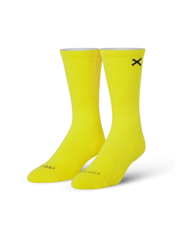 Basix Yellow Highlighter Tonal Crew Socks – Large – Soft Cotton Blend Cushioned Athletic