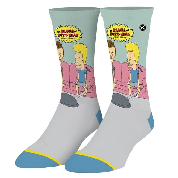 ODD SOX – Beavis & Butthead Couch – Novelty Crew Socks – Size Large – Men's 8–12 / Women's 9.5–13.5